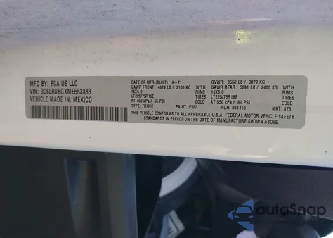 2021 Ram Promaster 1500 High Roof 136 Wb from USA, damaged, VIN 3C6LRVBGXME553883